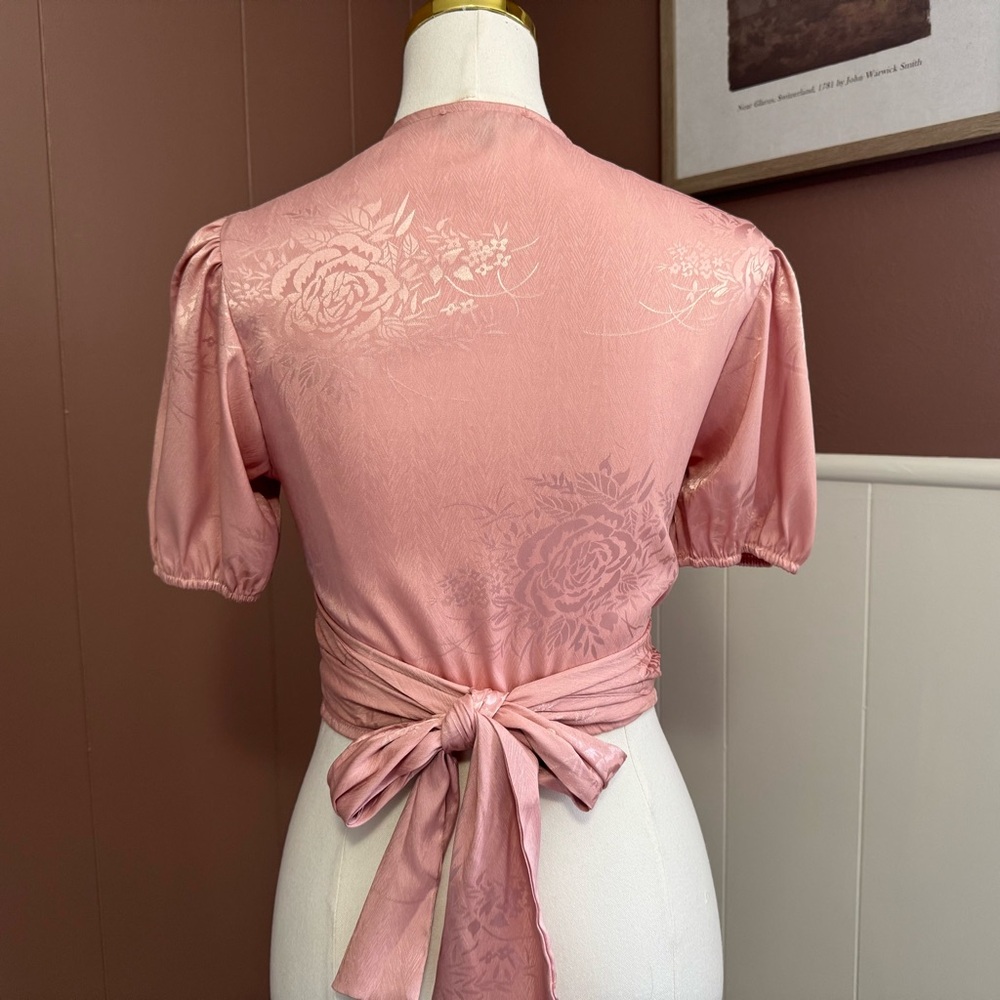 Lulus Pink Floral Satin Wrap Blouse - Picture 5 of 13